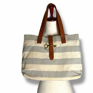 Fossil Striped Canvas Leather Double Strap Shoulder Bag